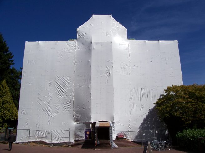 White Heat Shrink Wrap used on building
