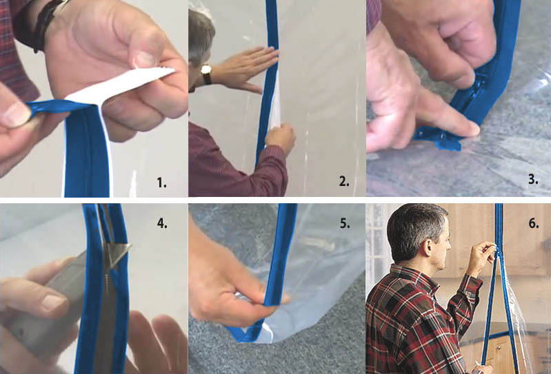 Self-adhesive zippers for walkways